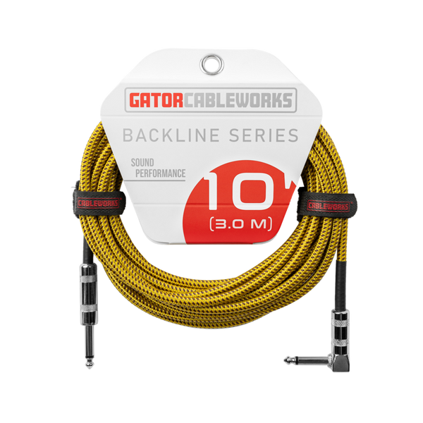 Gator GCWB-INS-10RABRY Backline Series 10 Foot Straight to Right Angle Braided Instrument Cable - Brown/Yellow