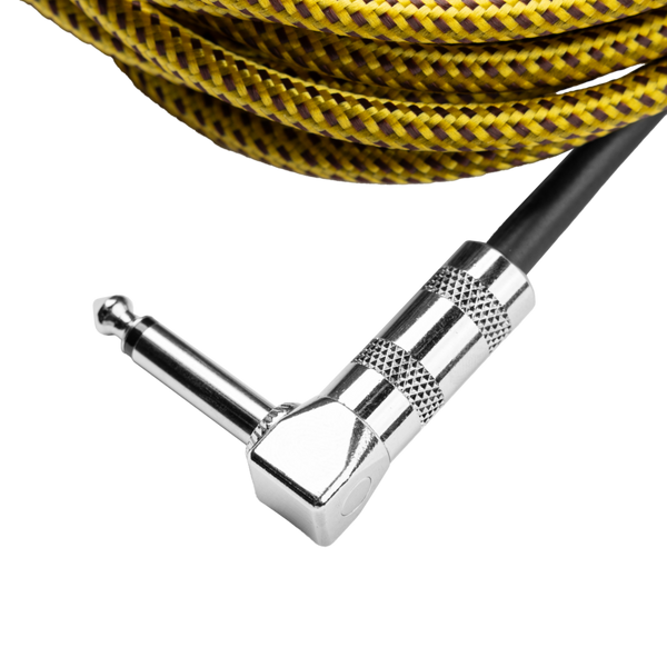 Gator GCWB-INS-20RABRY Backline Series 20 Foot Straight to Right Angle Braided Instrument Cable - Brown & Yellow