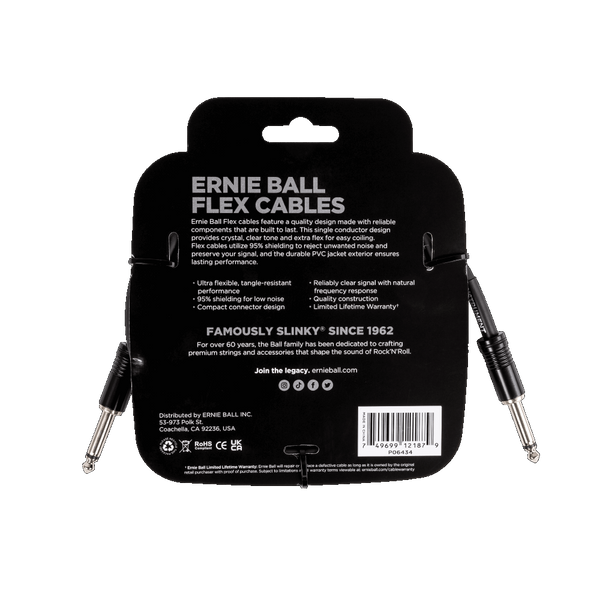 Ernie Ball P06434 FLEX INSTRUMENT CABLE STRAIGHT/STRAIGHT 10FT - BLACK
