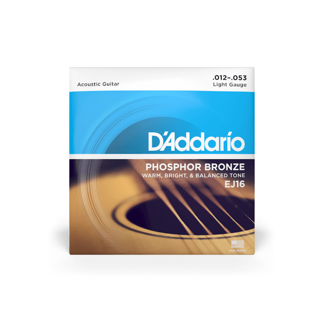 D'Addario 12-53 Light, Phosphor Bronze Acoustic Guitar Strings EJ16
