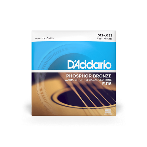 D'Addario 12-53 Light, Phosphor Bronze Acoustic Guitar Strings EJ16