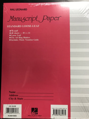 Hal Leonard Manuscript Paper Standard Loose-Leaf