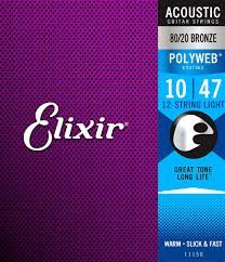 Elixir 11150 12-String Light Polyweb 80/20 Bronze Coated Acoustic Guitar Strings 10-47