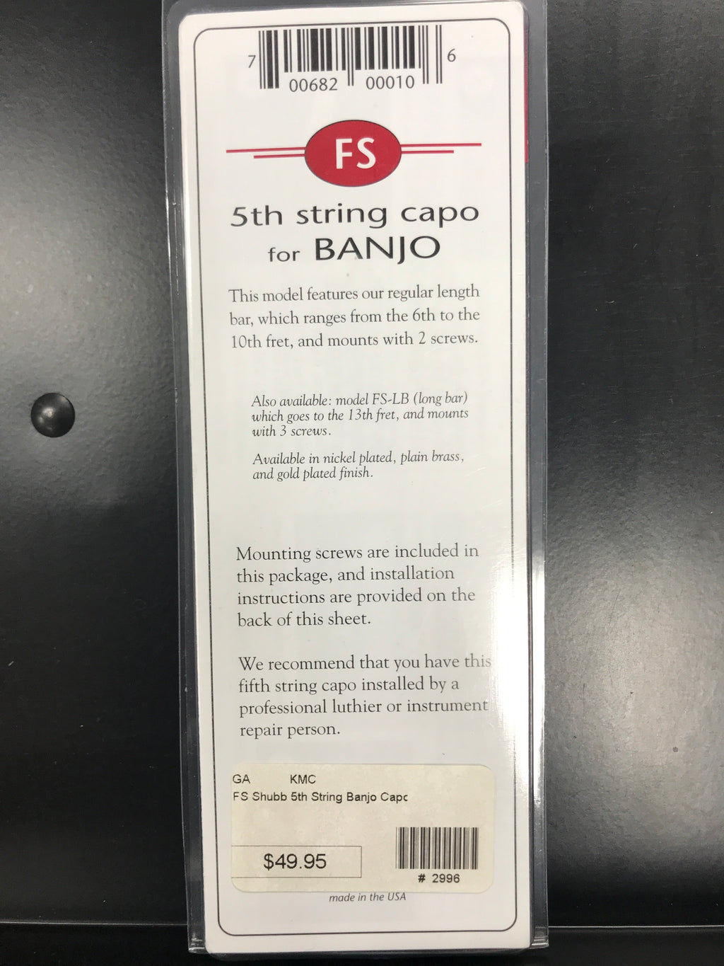 Shubb FS The Shubb Fifth String Capo for Banjo Nickel