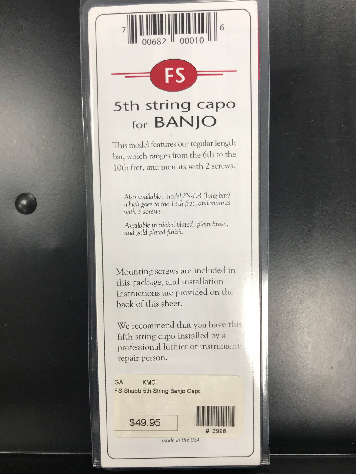 Shubb FS The Shubb Fifth String Capo for Banjo Nickel