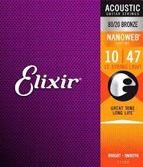 Elixir 11152 12-String Light Nanoweb 80/20 Bronze Coated Acoustic Guitar Strings 10-47