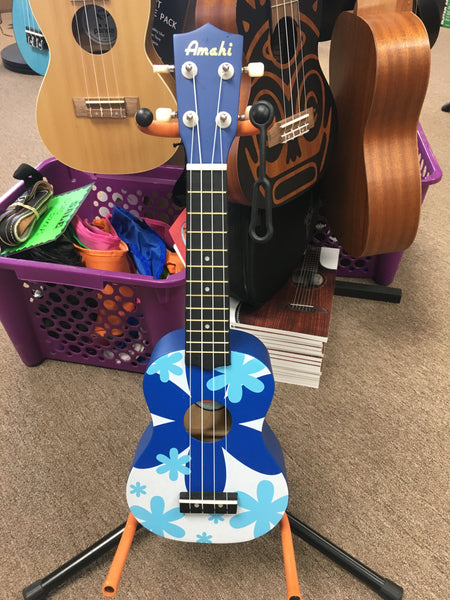 Amahi DDUK8 Amahi Blue Flower Ukulele, Soprano