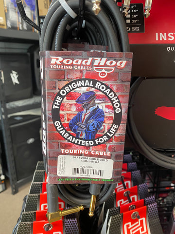 Road Hog HOG-10BR 10' 1/4" Instrument Cable with 1 Right Angle