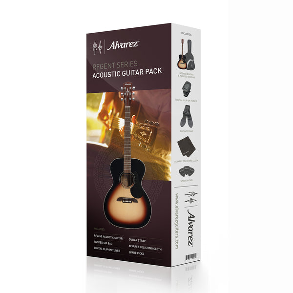 Alvarez RF26SSB-AGP REGENT 26 SERIES STARTER PACK W/BAG, TUNER, STRAPS, CLOTH & PICKS Sunburst/Satin