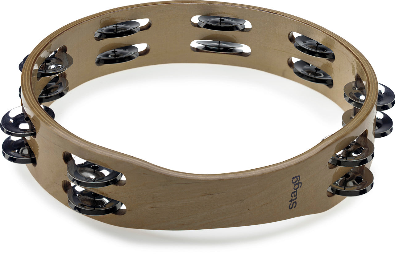 Stagg STA-3210 10" Headless Wooden Tambourine with 2 Rows of Jingles