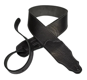 Franklin 2.5" Original Black Glove Leather Guitar Strap Black/Silver Stitching