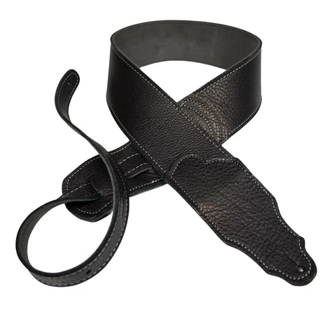 Franklin 2.5" Original Black Glove Leather Guitar Strap Black/Silver Stitching