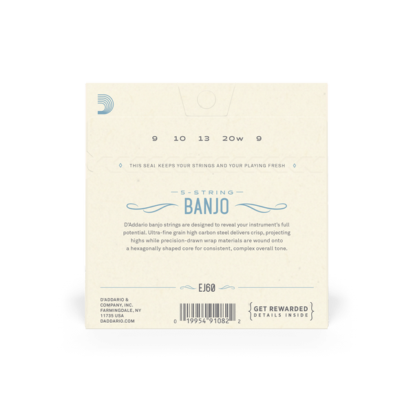 D'Addario EJ60 5 String Banjo 09-20 Regular Light Set