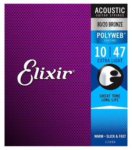 Elixir 11000 Polyweb 80/20 Bronze Acoustic Guitar Strings - Extra Light (10-47)