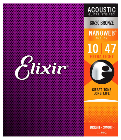 Elixir 11002 Nanoweb 80/20 Bronze Acoustic Guitar Strings - Extra Light (10-47)