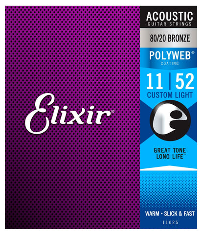 Elixir 11025 Polyweb 80/20 Bronze Acoustic Guitar Strings - Custom Light (11-52)