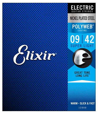 Elixir 12000 Polyweb Nickel Plated Steel Electric Guitar Strings - Super Light (9-42)