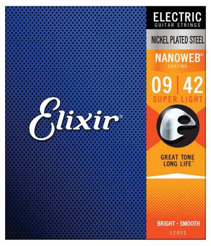 Elixir 12002 Nanoweb Nickel Plated Steel Electric Guitar Strings - Super Light (9-42)