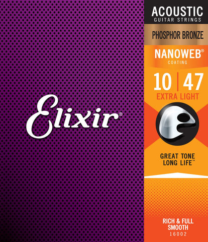 Elixir 16002 Nanoweb Phosphor Bronze Acoustic Guitar Strings - Extra Light (10-47)