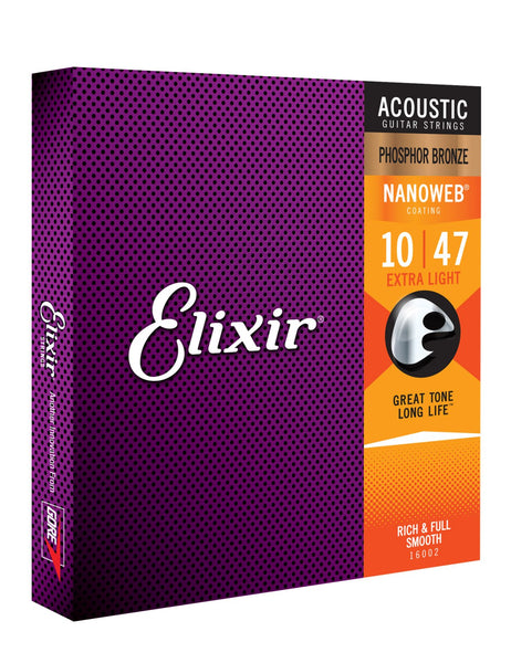 Elixir 16002 Nanoweb Phosphor Bronze Acoustic Guitar Strings - Extra Light (10-47)