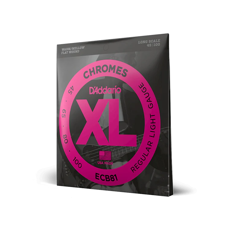 D’Addario ECB81 Flatwound Light XL Chromes Long Scale Bass Guitar Strings 45-100