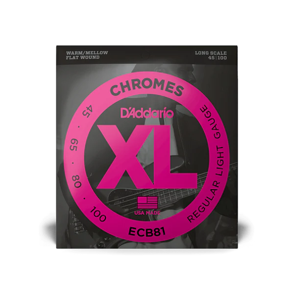 D’Addario ECB81 Flatwound Light XL Chromes Long Scale Bass Guitar Strings 45-100