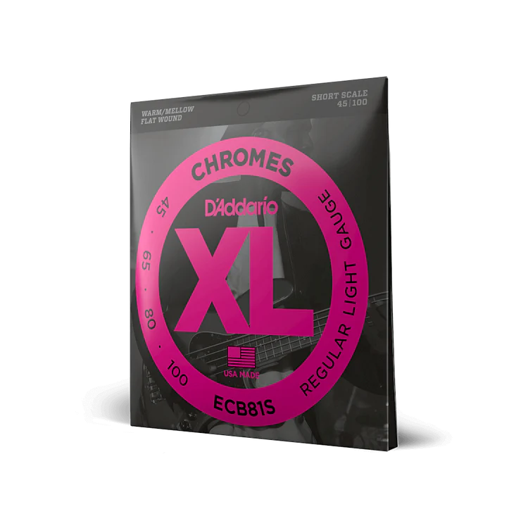 D'Addario ECB81S Short Scale Flatwound Bass Guitar Strings XL Chromes Regular Light 45-100