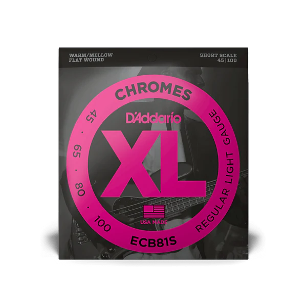 D'Addario ECB81S Short Scale Flatwound Bass Guitar Strings XL Chromes Regular Light 45-100