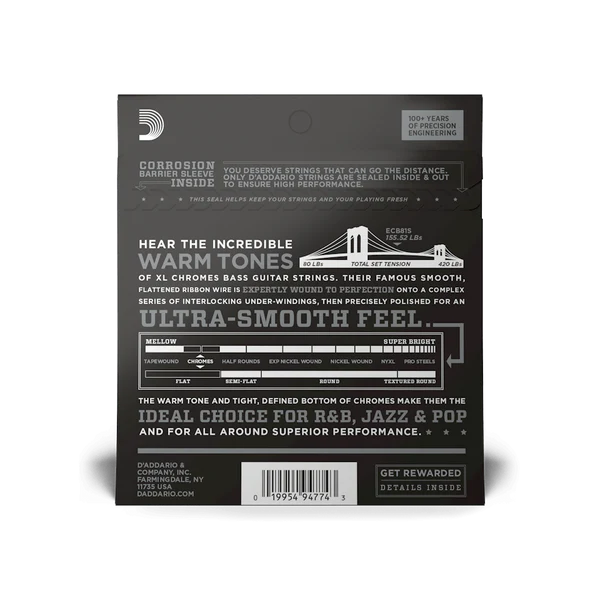D'Addario ECB81S Short Scale Flatwound Bass Guitar Strings XL Chromes Regular Light 45-100