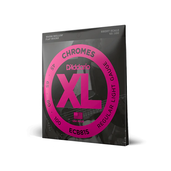 D'Addario ECB81S Short Scale Flatwound Bass Guitar Strings XL Chromes Regular Light 45-100