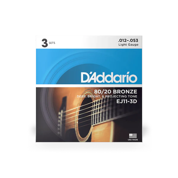D’Addario EJ11-3D 3 Sets 80/20 Bronze Acoustic Guitar Strings, Light 12-53