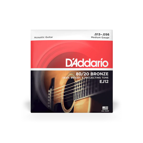 D'Addario EJ12 80/20 Bronze Acoustic Guitar Strings, Medium Gauge Standard