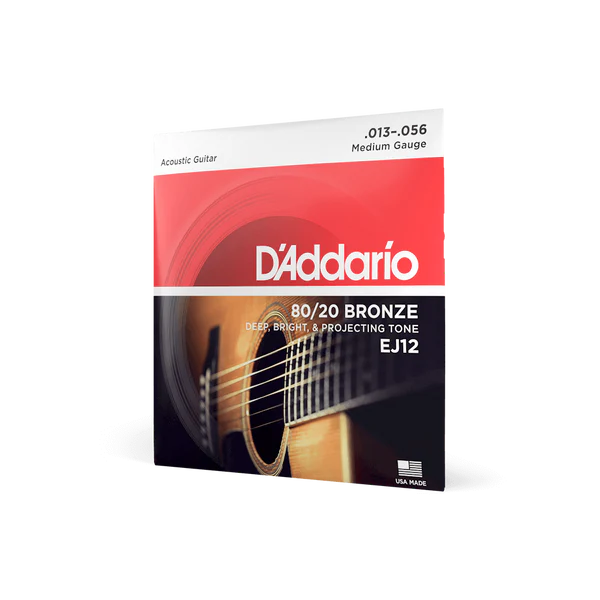 D'Addario EJ12 80/20 Bronze Acoustic Guitar Strings, Medium Gauge Standard