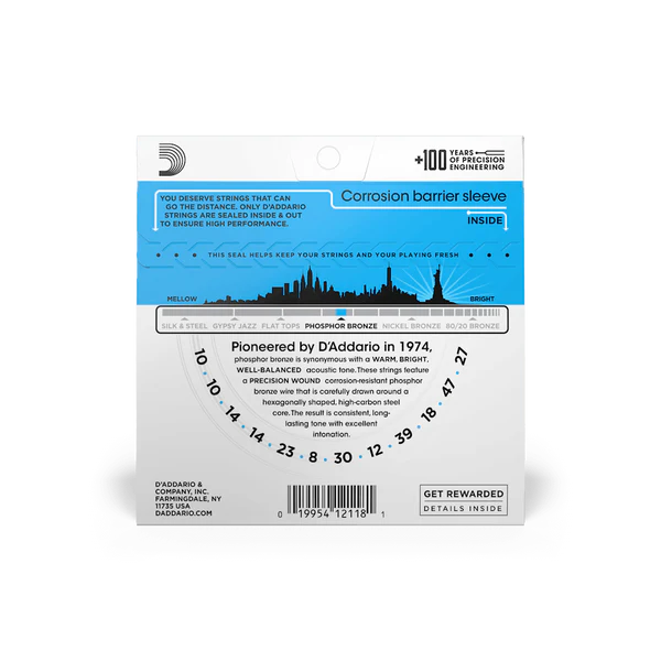 D'Addario EJ38 10-47 Light 12-String Acoustic Guitar Strings