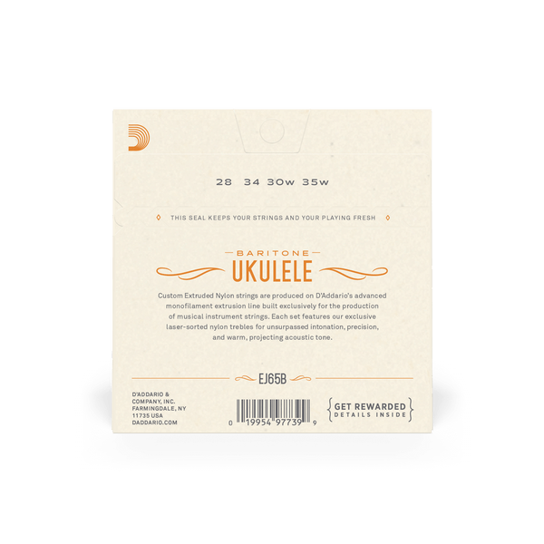 D'Addario EJ65B Baritone Ukulele Nylon Strings - Clear 