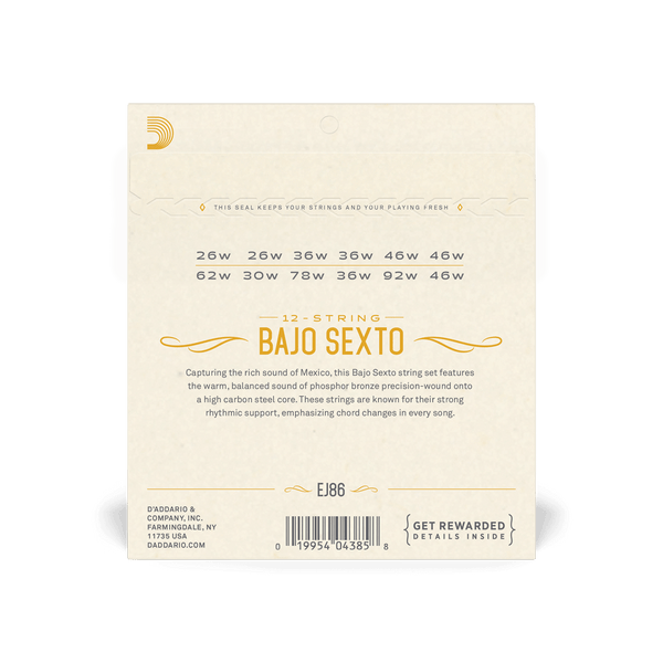 D'Addario EJ86 Bajo Sexto Strings - 12 String Set - Phosphor Bronze
