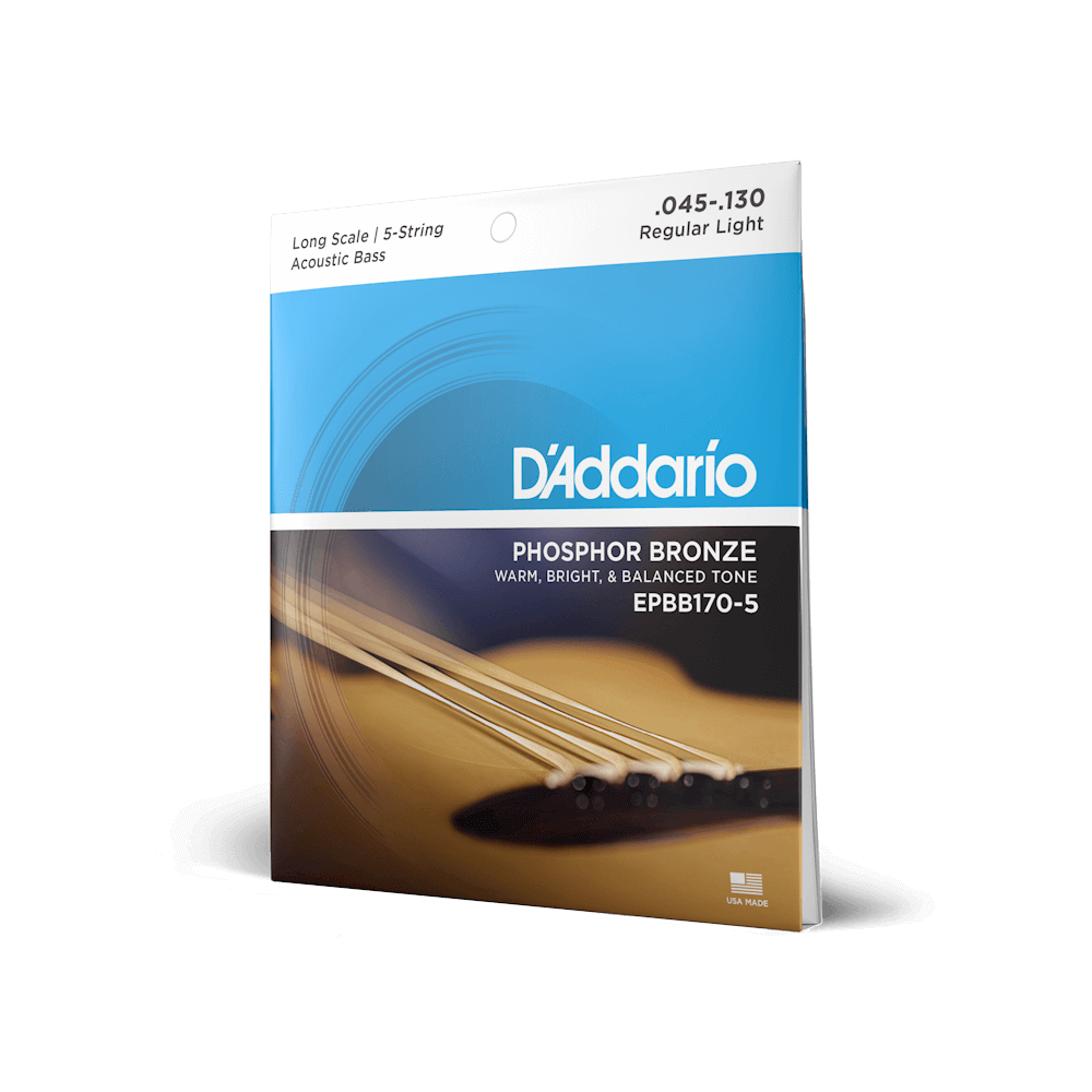 D'Addario EPBB170-5 Phosphor Bronze 5-String Long Scale Acoustic Bass Strings, 45-130 - Phosphor Bronze