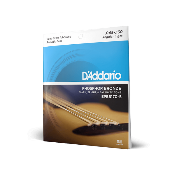 D'Addario EPBB170-5 Phosphor Bronze 5-String Long Scale Acoustic Bass Strings, 45-130 - Phosphor Bronze