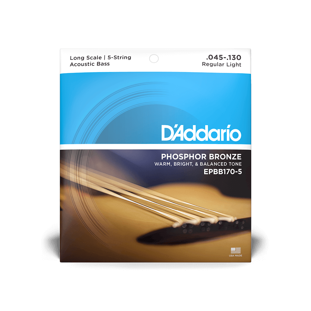 D'Addario EPBB170-5 Phosphor Bronze 5-String Long Scale Acoustic Bass Strings, 45-130 - Phosphor Bronze