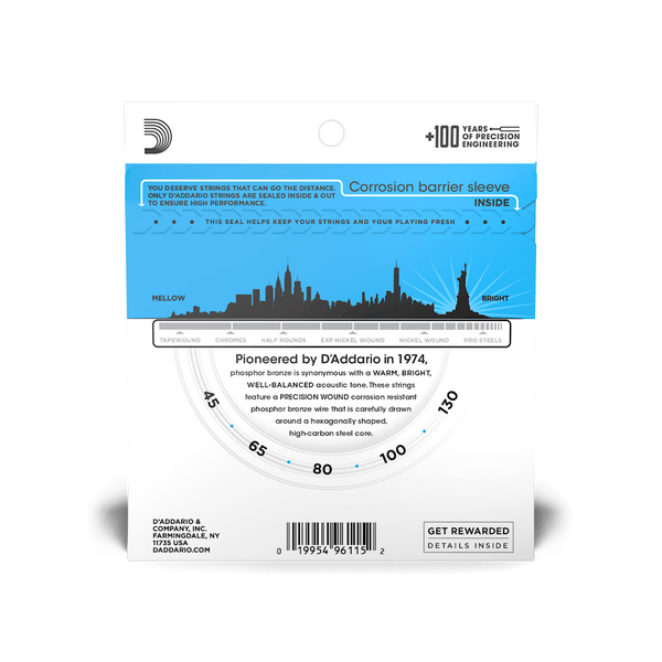 D'Addario EPBB170-5 Phosphor Bronze 5-String Long Scale Acoustic Bass Strings, 45-130 - Phosphor Bronze