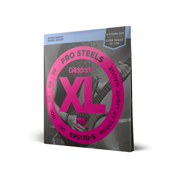 D'Addario EPS170-5 5-String ProSteels Long Scale Light Bass Guitar Strings, 45-130