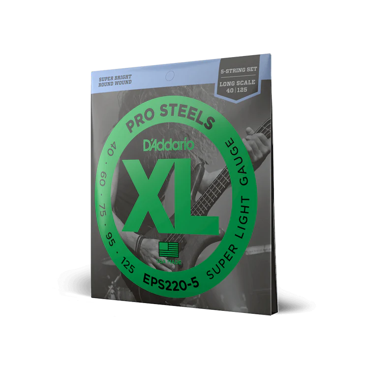 D'Addario EPS220-5 5-String ProSteels Long Scale Super Light Bass Guitar Strings, 40-125 