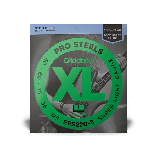 D'Addario EPS220-5 5-String ProSteels Long Scale Super Light Bass Guitar Strings, 40-125 
