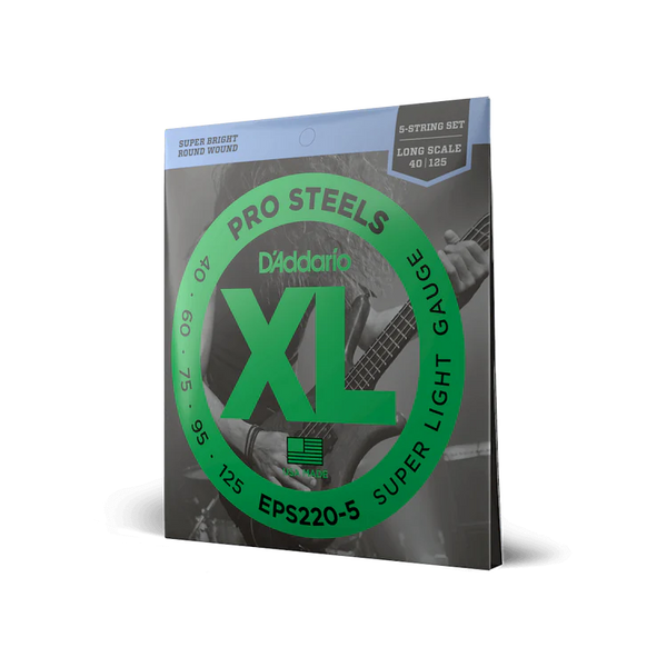 D'Addario EPS220-5 5-String ProSteels Long Scale Super Light Bass Guitar Strings, 40-125 