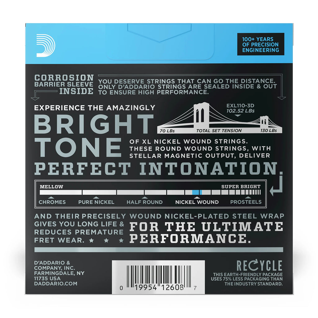 D'Addario EXL110-3D 3 Sets Regular Light Nickel Wound Electric Guitar Strings 10-46