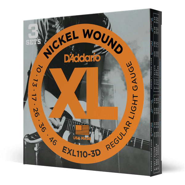 D'Addario EXL110-3D 3 Sets Regular Light Nickel Wound Electric Guitar Strings 10-46