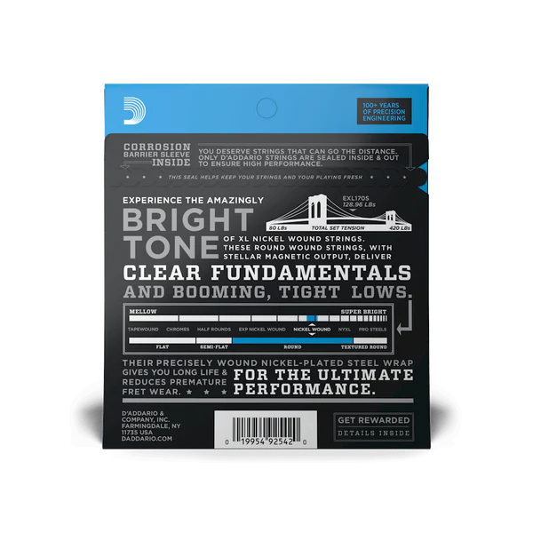 D’Addario EXL170S Short Scale Regular Light XL Nickel Electric Bass Strings 45-100