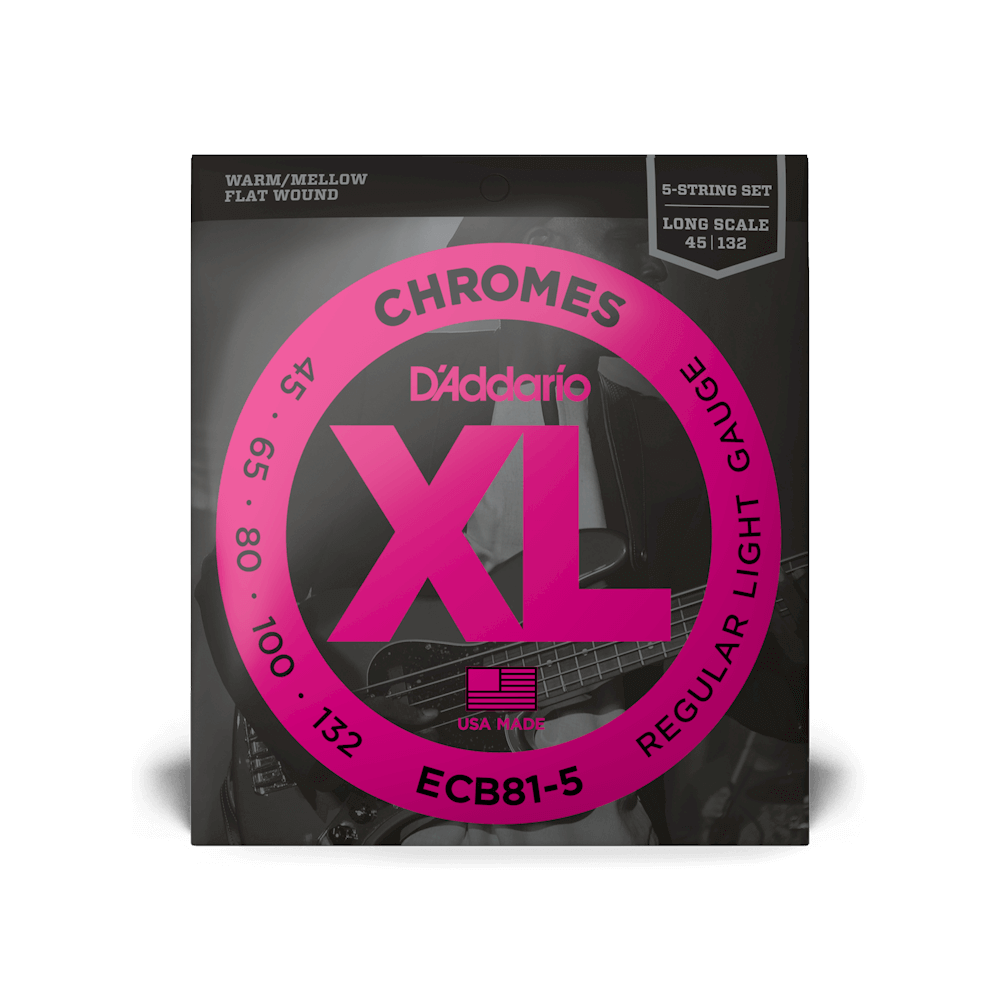 D'Addario 45-132 Regular Light 5-String, Long Scale, XL Chromes Bass Strings ECB81-5