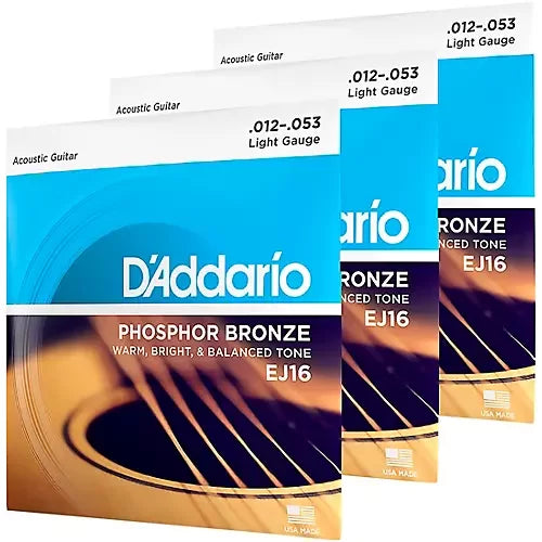 D'Addario EJ16-3D 3-pack Phosphor Bronze Acoustic Guitar Strings - .012-.053 Light