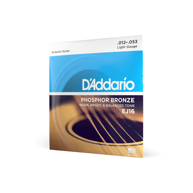D'Addario EJ16 phosphor bronze acoustic guitar strings, light 12-53